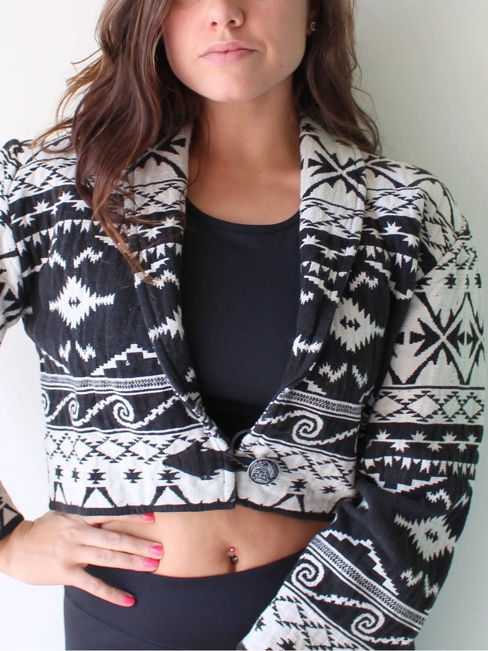 Flashback Vintage Black & White Southwestern Cropped Jacket Size L